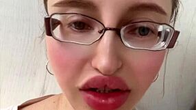 Huge Russian Blonde With Glasses And Lipstick Poses!