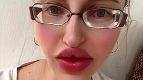 Huge Russian Blonde With Glasses And Lipstick Poses!