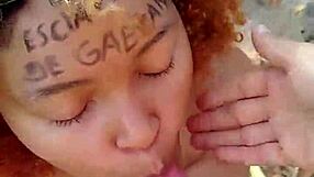 Brazilian ebony teen risks public beach blowjob deepthroat then monster cock facial