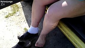 zeraphine73 shows off sexy feet socks shoes in car outdoor fetish fun