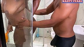 ebony housewife showers then husbands friend bangs her big ass creampie
