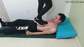 Mistress emma stomps her slave senseless in new sneakers trampling hard without mercy