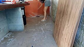 sexy short maid grabs boss cock and rides bareback around house