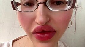 Huge Russian Blonde With Glasses And Lipstick Poses!