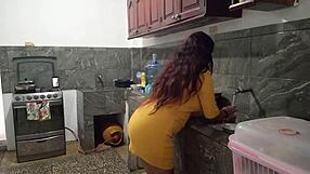 Stepsister pulls down pants in kitchen for homemade blowjob on stepbrother's big cock