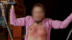 Cute submissive teen slave writhes as her small natural tits get tormented roughly