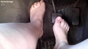 zeraphine73 shows off sexy feet socks shoes in car outdoor fetish fun