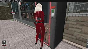 shemale teases gloryhole girl in slutty second life webcam vendor scene
