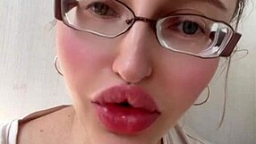 Huge Russian Blonde With Glasses And Lipstick Poses!