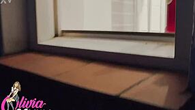 Your chubby British neighbor flashes big natural tits while shower fucking next door