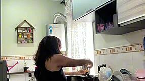 Chubby Latina's Big Ass Fat Belly Jiggles Cooking in Panties