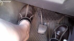 zeraphine73 shows off sexy feet socks shoes in car outdoor fetish fun