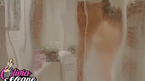 Your chubby British neighbor flashes big natural tits while shower fucking next door