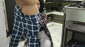 Step-nephew bends me over kitchen counter for secret morning fuck before work