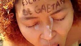 Brazilian ebony teen risks public beach blowjob deepthroat then monster cock facial