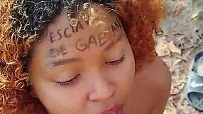 Brazilian ebony teen risks public beach blowjob deepthroat then monster cock facial