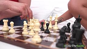 can this horny blonde teen take a rough pussy pounding while she plays chess with that big cock?