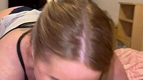 Blonde stepmom delivers professional deepthroat on huge monster cock