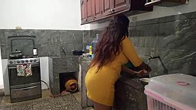 Stepsister pulls down pants in kitchen for homemade blowjob on stepbrother's big cock