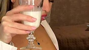 Milf pours milk over huge tits begging you to lick them clean