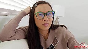 Jay Rock Deeply Fucks Cute Brunette Teen Stepsis Kimmy Kim on Bed and Sofa