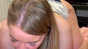 Blonde stepmom delivers professional deepthroat on huge monster cock