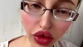 Huge Russian Blonde With Glasses And Lipstick Poses!