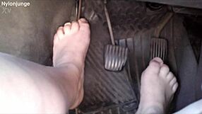zeraphine73 shows off sexy feet socks shoes in car outdoor fetish fun