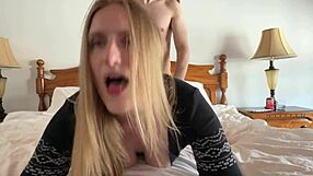 Horny stepsis shares cramped hotel bed flashing big natural tits until creampie orgasm