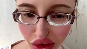 Huge Russian Blonde With Glasses And Lipstick Poses!