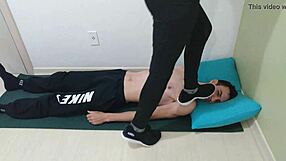 Mistress emma stomps her slave senseless in new sneakers trampling hard without mercy