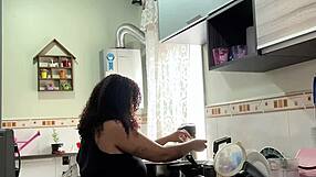Chubby Latina's Big Ass Fat Belly Jiggles Cooking in Panties