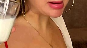 Milf pours milk over huge tits begging you to lick them clean