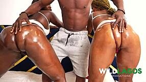 Damn! Ebony girls smoke while gagging on monster cocks bent over doggystyle!