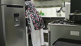 Step-nephew bends me over kitchen counter for secret morning fuck before work