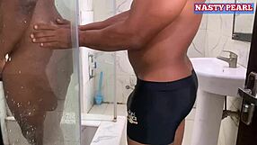 ebony housewife showers then husbands friend bangs her big ass creampie