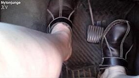 zeraphine73 shows off sexy feet socks shoes in car outdoor fetish fun