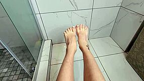 Watch This Sexy Young 18+ Milf Tease Huge Cock with Barefoot Toes Footjob Shower Closeup Homemade Girlfriend Vibes