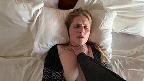 Horny stepsis shares cramped hotel bed flashing big natural tits until creampie orgasm