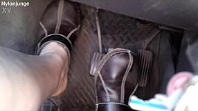 zeraphine73 shows off sexy feet socks shoes in car outdoor fetish fun