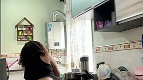 Chubby Latina's Big Ass Fat Belly Jiggles Cooking in Panties