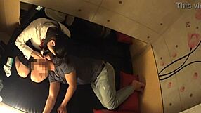 Chubby japanese schoolgirl with huge saggy natural tits gets oily massage and fucked hard