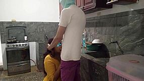 Stepsister pulls down pants in kitchen for homemade blowjob on stepbrother's big cock