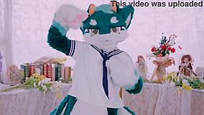 Cute dragon dragon dances playfully with furry charm and energy all around