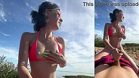 Skinny babe with big tits takes big cock creampie on public beach with boyfriend