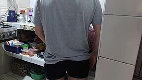 caught my dirty stepmom teasing in kitchen while hubby sleeps, had to fuck her fat ass