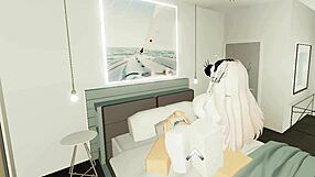 Experienced cowgirl rides hard in average roblox condo setup