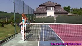 this tennis teen rubs her pussy outdoors in socks