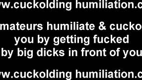 Old white cuckold watches black mistress humiliate him with her big black cock slave