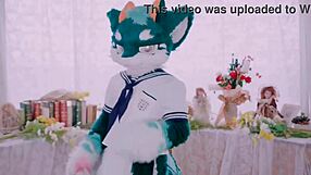 Cute dragon dragon dances playfully with furry charm and energy all around